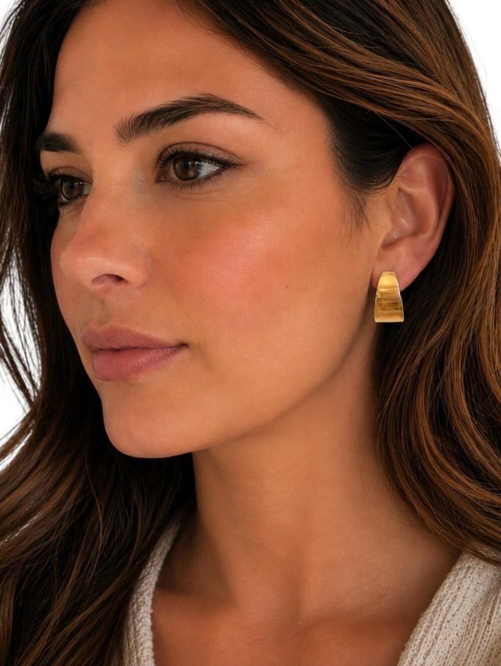 Vtg Mini Hoop Clip On Earrings Geometric Satin Finish Brushed Gold‎ Tone Retro